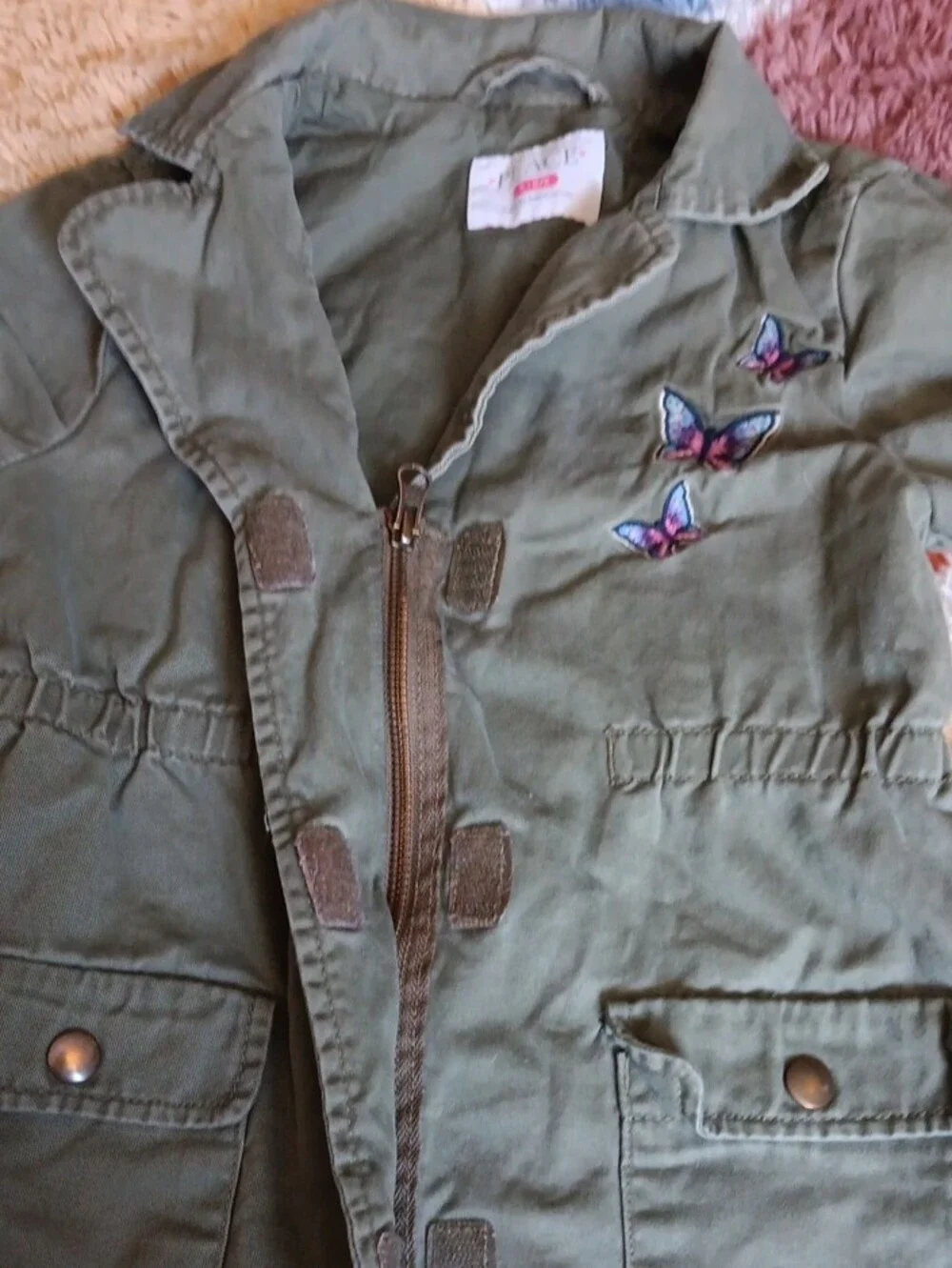 The Children's Place Olive Green Butterfly Utility Jacket Girls Size S (5-6)